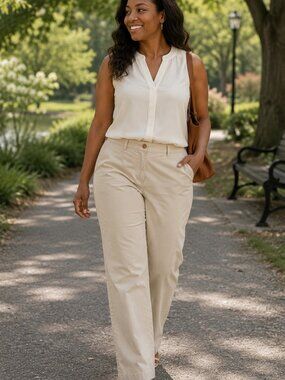 Lauren Ralph Lauren Cream Cotton Straight Leg Pants Classic Women's Size 14